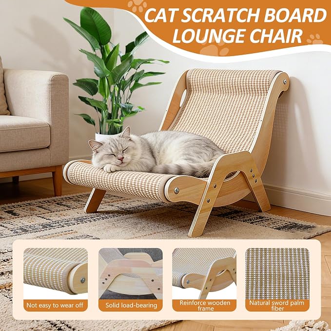 Extra Large Cat Scratching Lounge - Multi-Layer Solid Wood & Sisal, XXL Cat Scratcher and Bed for Large Cats, Furniture Protector with 110lb Capacity