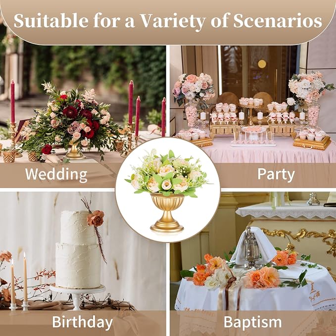 Sziqiqi Gold Metal Urn Vases for Flower, Compote Vase for Centerpiece, 2Pcs | 2Pcs, 5.1in, Table Vase for Wedding Decorations Plant Bowl, Flower Arrangement for Party, Birthday, Event, Home Decor
