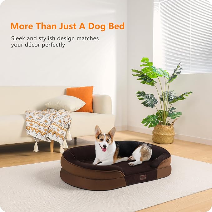 Dwanton Orthopedic Waterproof Medium Dog Bed Sofa, Gel Memory Foam, 36" | Egg-Crate Foam Dog Sofa, Washable Pet Bed with Four Sided Bolster Cushion, Removable Cover & Non-Slip Bottom, Brown