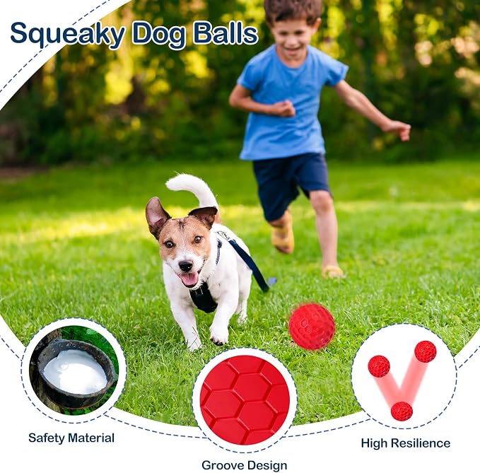 Indestructible Squeaky Dog Ball for Aggressive Chewers, Rubber Interactive Dog Toy for Teething, Relieving Anxiety. Chew Toy for Large, Medium Breeds, Outdoor & Indoor Ball.