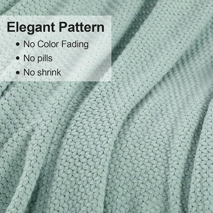 Blagic Wheat Textured Knit Throw Blanket for Couch,Blue and White,50"x60" | Soft Farmhouse Boho Throw Blanket with Tassels,Decorative for Living Room,Gifts for Adults,All Season Use