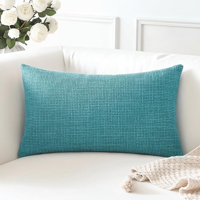 OTOSTAR Linen Throw Pillow Cover Set of 1 Decorative Lumbar Pillowcases Cushion Covers 12x20 Inch for Home Decor Sofa Bedroom Car 30 x 50CM Turquoise