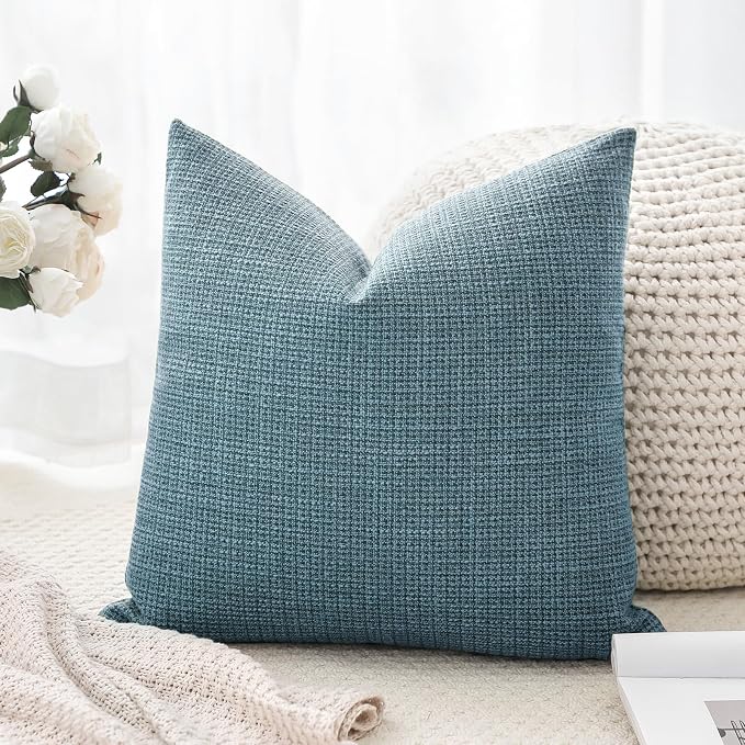 OTOSTAR Linen Throw Pillow Cover Set of 1 Decorative Square Pillowcases Cushion Covers 24x24 Inch for Home Decor Sofa Bedroom Car 60 x 60CM Blue