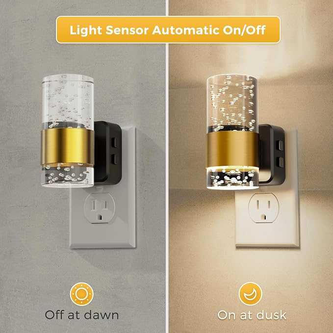 L LOHAS LED Night Lights Plug into Wall, Dusk-to-Dawn Sensor Night Light | Soft White/Cool White/Amber 3 Light Color, Adjustable Brightness, Rotatable plug, Bubble Nightlight for Hallway