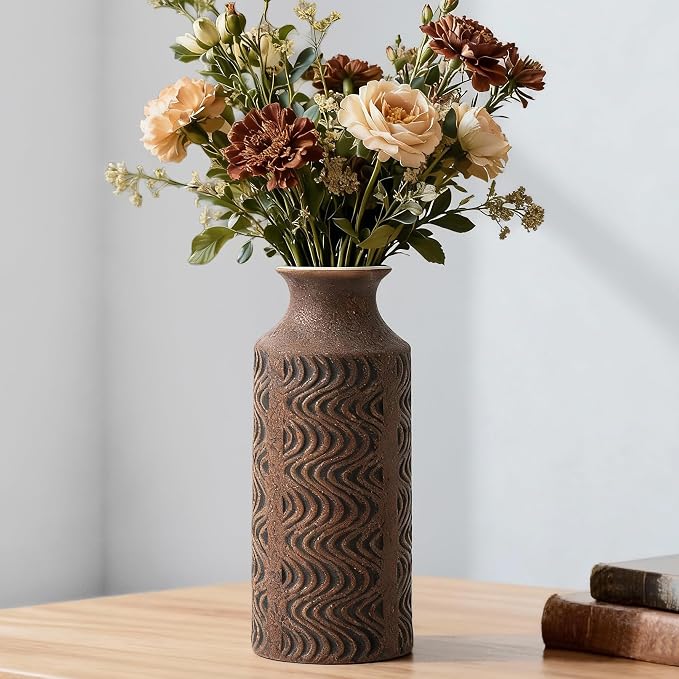 Rustic Ceramic Vase, 11 Inch Tall Vintage Flower Vase for Decor | Farmhouse Vase Adds Vintage Charm to Centerpieces, Tabletop, and Home Decor, Perfect for Christmas and Rustic Style Spaces