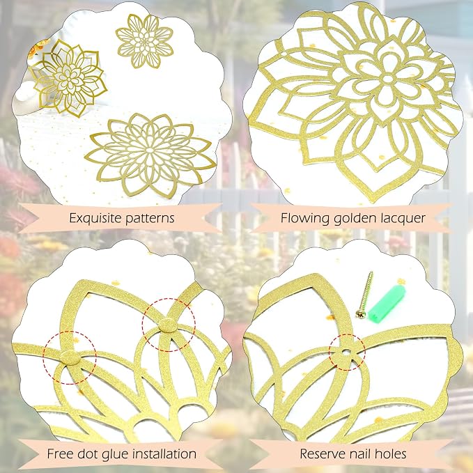 Zzbakress 3 Pcs Metal Flowers Wall Art Bathroom Wall Decor (Gold Elegant) | Farmhouse Flower Bathroom Decor Wall Decorations For Bathroom, Living Room, Office, Kitchen, Hallway And Outdoor