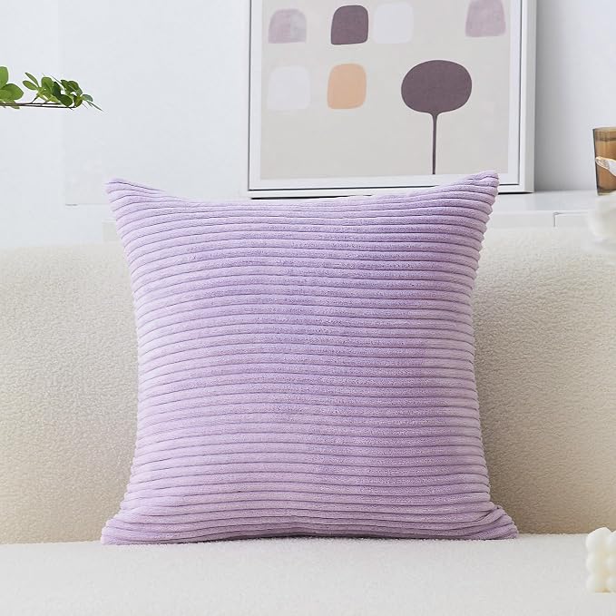 Home Brilliant Lavender Throw Pillows Cover Solid Supersoft Corduroy Handmade Decorative Velvet Pillow Cover for Bed, 18x18 Inch (45cm)