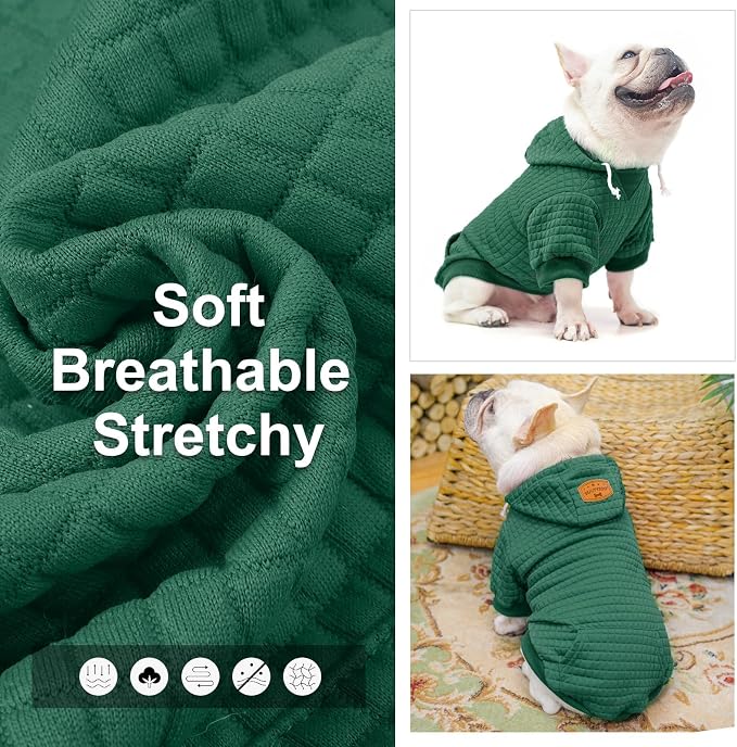 BEAUTYZOO Dog Hoodies Sweater for Small Dogs,Waffle‑Like Laminated Pet Coat | Warm Dog Sweatshirt with Pocket & Leash Hole,Pullover Clothes for Girl Boy Dogs & Cats,Stretchy & Easy‑On‑Off,Chihuahua Puppy