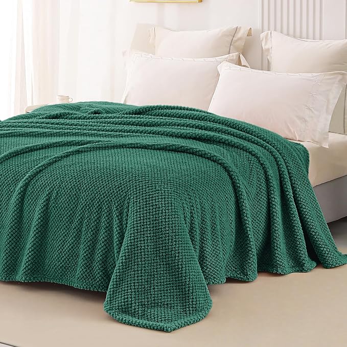 Whale Flotilla Soft Fleece Twin Size Bed Blanket, Emerald Green | 60x80 Inch, Suitable for Bed, Fluffy Fuzzy Jacquard Blankets for All Season, Lightweight and Cozy