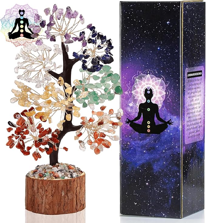 7 Chakra Tree of Life Crystal Tree Decor, Good Luck Healing Crystals & Stones, Spiritual Home Office Decor for House Warming Gifts New Home, Positive Energy Handmade Gemstone Trees for Women