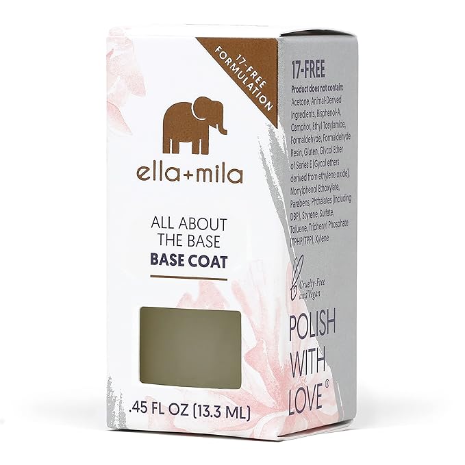 ella+mila Ridge Filler Base Coat Nail Polish - Smoothing Nail Treatment and Long-lasting Ridge Filler - Nourishing Clear Polish for Natural Fingernails (0.45 fl oz)