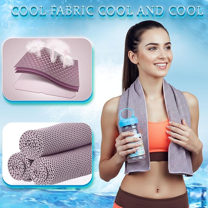 Honoson 10 Pcs Cooling Towels for Neck and Face, 47"x12" Sports Breathable Ice Towels Microfiber Chilly Sweat Rags with Portable Bottle for Gym Golf Athletes Yoga Workout Hot Weather (Pink)