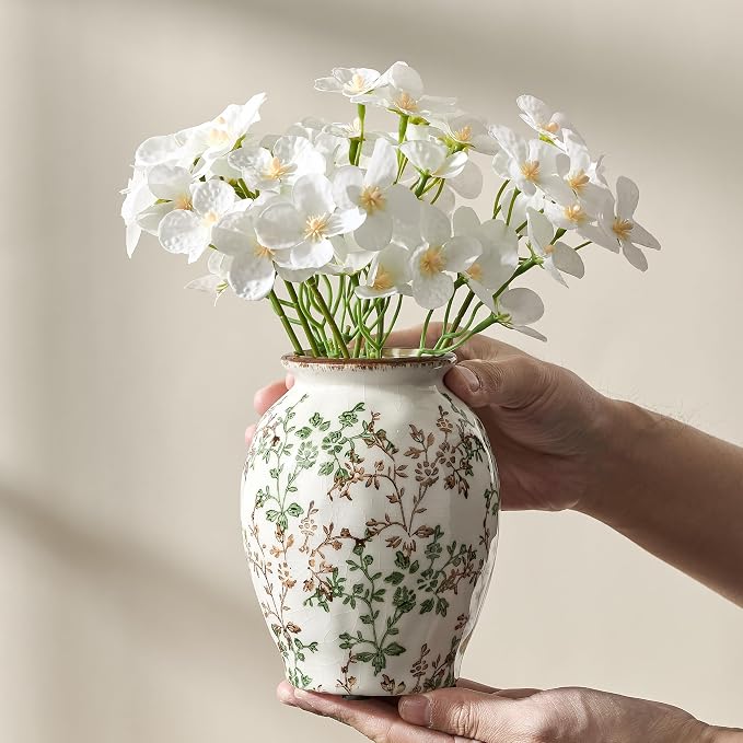 5.63" Ceramic Flower Decorative Antique Vase, Vintage Rustic Chinoiserie Floral Vase for Home Decor, Living Room, Bookshelf, Office, Entryway, Garden, Chinoiserie Decor, Tuscan Decor