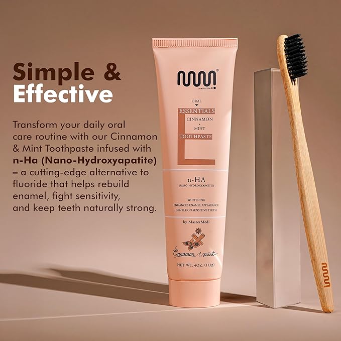 MasterMedi Nano Hydroxyapatite Whitening Toothpaste with Xylitol, Mint & Cinnamon – Fluoride & SLS Free, Remineralizing Formula for Sensitive Teeth, Enamel Repair, 4 oz (Pack of 1)