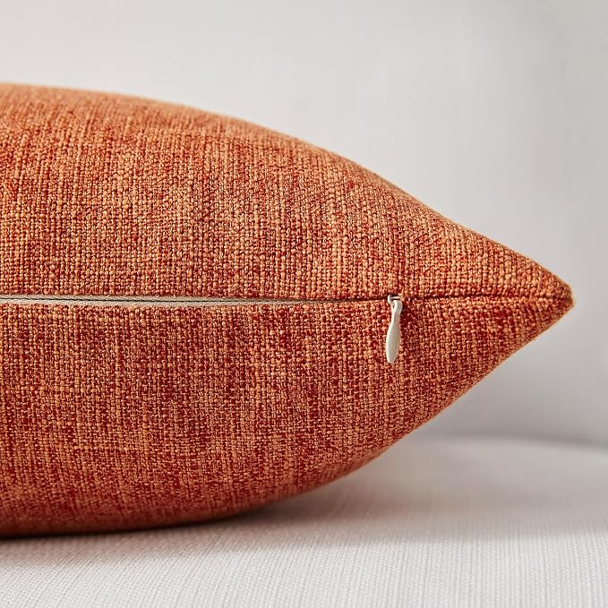 Meekio Set of 2 Burnt Orange Throw Pillow Covers 12x20, Fall Linen Blend Decorative Pillow Covers for Couch Sofa Bed, Fall Decorations for Home