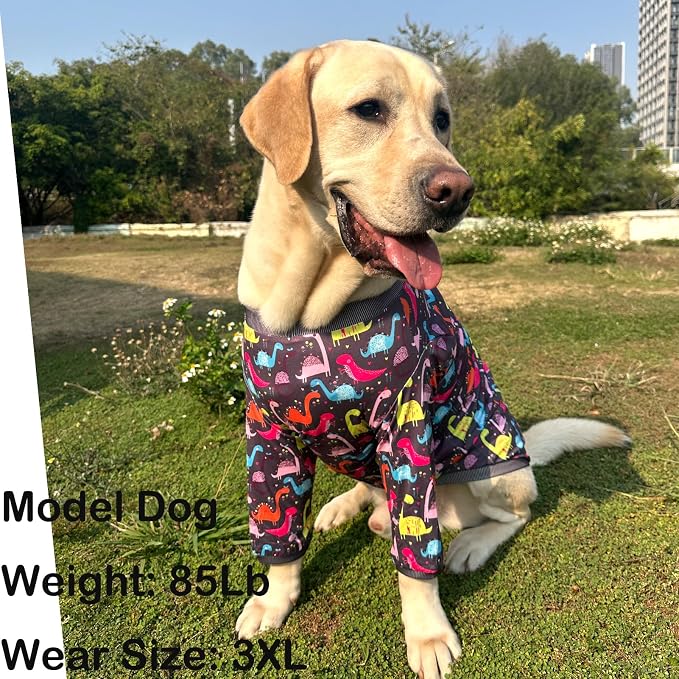 Dog Grey T Shirts with Color Dinosaur Pattern Printed Pet Shirt Softable Pajamas Large Dogs (L, Grey)