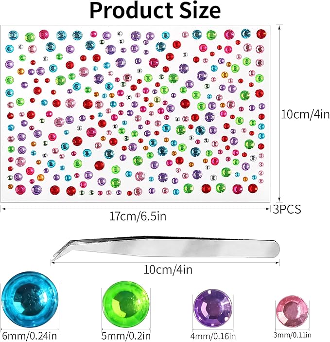 Rhinestone Stickers for Crafts Clear Crystal Tweezers Decals Face Gems Pearls for Makeup Stick on Body 3/4/5/6MM Color Hair Nails Craft DIY Gems for Nails Makeup Decor 975PCS