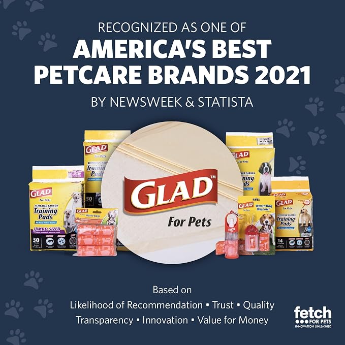 Glad for Pets Extra Large Unscented Heavy Duty Dog Waste Bags with Dispenser and Metal Clip | Plastic Disposable Poop Bags for Dogs, Easy to Use for Dog Walking, 30 Count (Pack of 2)