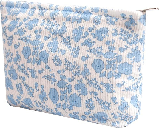 Cosmetic Bags for Women - Corduroy Cosmetic Bag Aesthetic Women Handbags Purses Smile Dots Makeup Organizer Storage Makeup Bag Girls Case Bags (Flowers-Orchid)