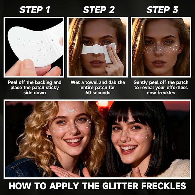 30PCS Glitter Freckles Face Tattoos & Face Gems Set, Multi-Style Silver Glitter Temporary Tattoos Makeup Patches, Fake Freckles Face Glitter for Women’s Rave Outfits & Accessories