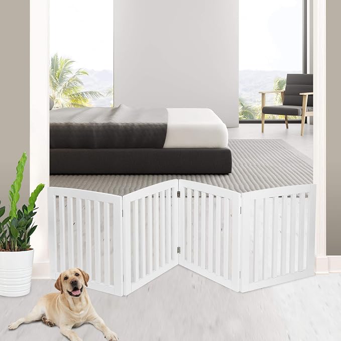 Pet Republic Dog Gate Pet Gate Indoor for Stairs Doorways 82x24 Inch 4 Panels Dog Fence Extra Wide Wooden White