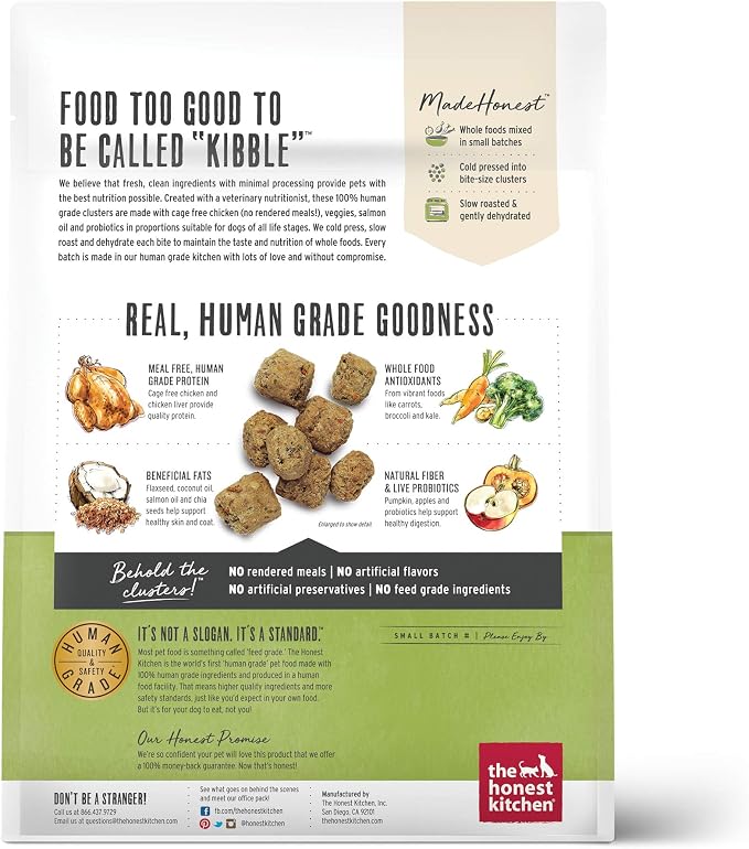 The Honest Kitchen Grain Free Chicken & Superfoods Whole Food Clusters, Human Grade Dry Dog Food, Vet-Crafted Nutritional Support for Skin, Coat, Digestion & Overall Wellness, Trial Size, 1 lb Bag