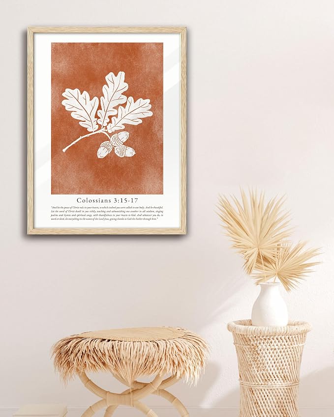 EcoHest 16x20 in Colossians Scripture Fall Botanical Christian Wall Art | Solid Oak Wood Frame with Canvas Wall Art, Burnt Orange Bible Verse Wall Decor for Bedroom, Living Room, Office, Church,1Pack