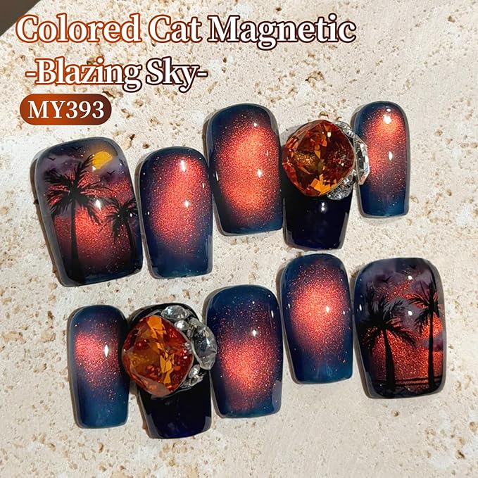 Born Pretty 15ML Cat Magnetic Eye Gel Nail Polish,Rainbow Aurora Holographic Gel Polish Red Orange Blue Blazing Sky Colors,Glitter Magnetic Nail Polish Nails Art Manicure Salon DIY