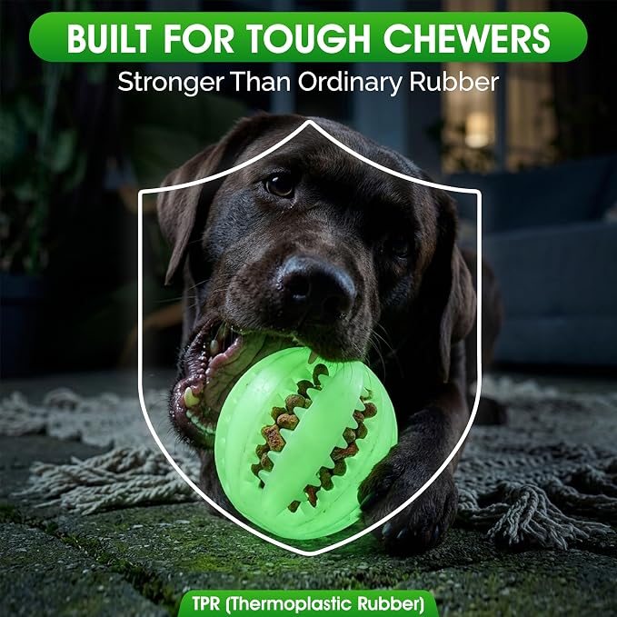Glow in the Dark Treat Dispensing Dog Ball, Interactive Slow Feeder