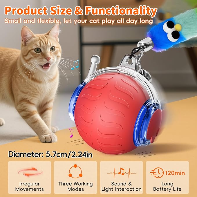 UPSKY Interactive Cat Toy, Smart Moving Cat Ball Toys for Indoor Cats