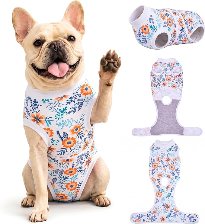 PetWarm Dog Spay Recovery Suit, Onesies for Dogs, Surgery Suit for Dogs Female After Spayed, Dog Cone Alternative After Surgery, Flower Pattern, Orange, XS