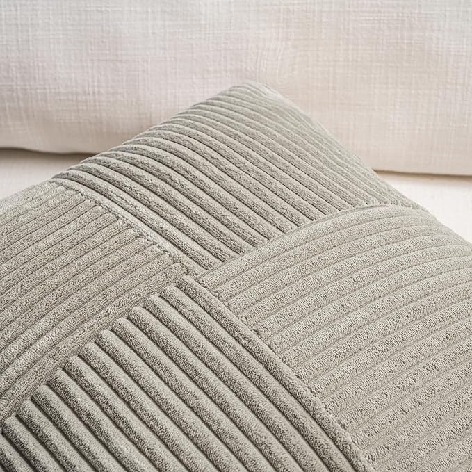 Fancy Homi Set of 1 Taupe Boho Long Lumbar Body Decorative Throw Pillow Cover 21x54 Inch for Bed Couch Bedroom Bench, Soft Patchwork Corduroy Textured Pillow Case, Farmhouse Room Decor