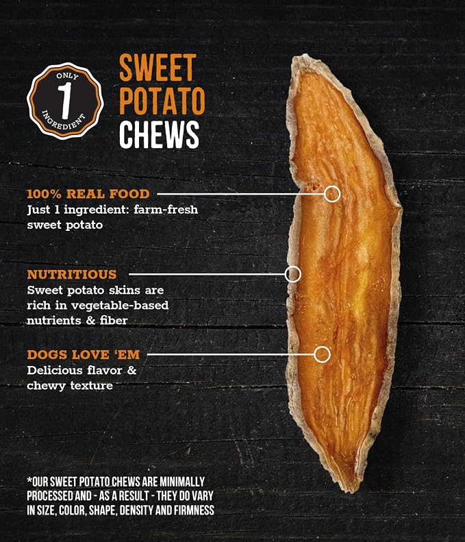 Wholesome Pride Sweet Potato Chews Healthy Dog Treats, 1 Ingredient, 8 oz | No Preservatives, 100% Sweet Potato, Gently Dehydrated, Supports Digestion, No Grain or Gluten, Training & Snacking