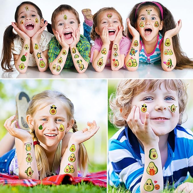 12 Sheets Avocado Temporary Tattoos for Kids, Avocado Birthday Party Supplies Decorations Cute Fruit Face Fake Tattoos Party Favors for Boys Girls Children Goodie Bag Fillers Party Gifts Games Reward