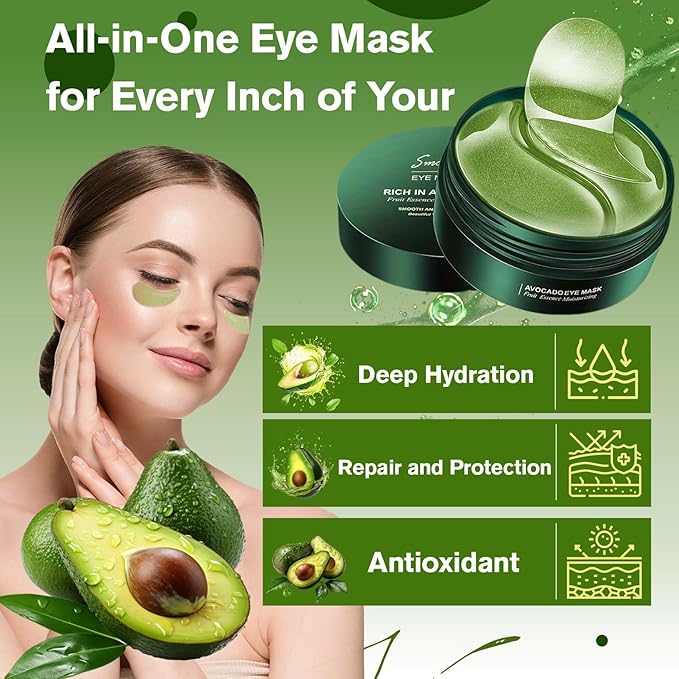 Nourishing Avocado Eye Patches 2-Pack (120 PCS), Collagen Under Eye Mask for Hydration & Antioxidant Care, Under Eye Patches for Women & Men