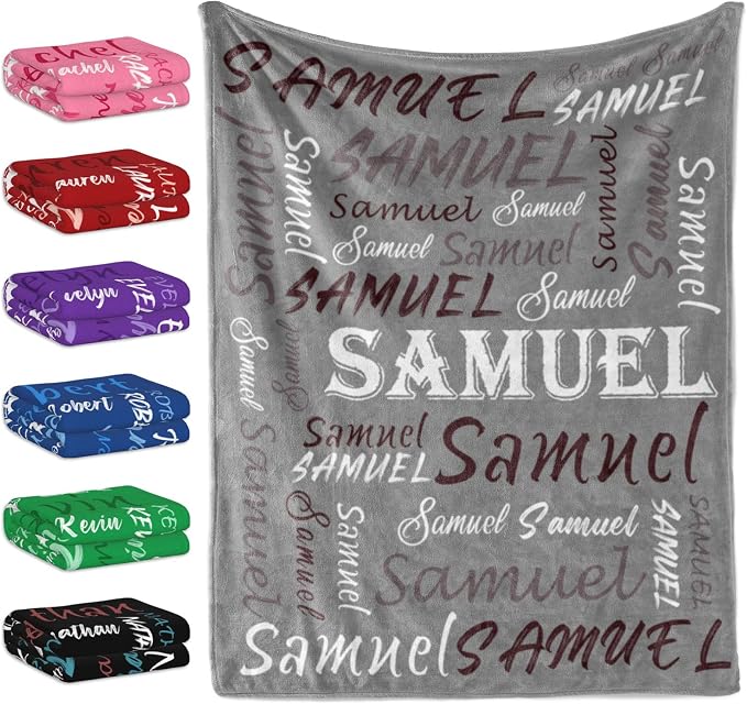 Personalized Throw Blanket, Custom Grey Theme Light Soft Flannel Fleece With Name for Men Women Boys Girls Kids, Customized Gifts for Birthday Christmas Valentines Day
