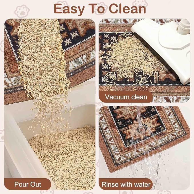 Glittme Cat Litter Mat with Non-Slip Bottom Litter Box Mat 33"X22" Litter Trapping Mat Easy to Clean Washable Cat Food Mat for Kitty,L