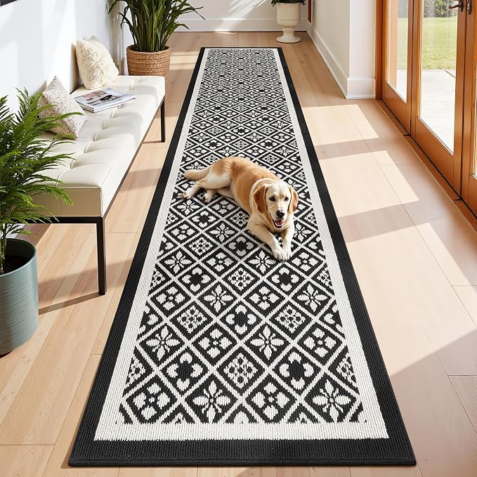 Ileading Runner Rugs for Hallways 3x14ft Heavy-Duty Durable Entryway Floor Mat with Non Slip Rubber Backing for Busy Traffic Extended Indoor Doormat Machine Washable Kitchen Throw Rug(Black)