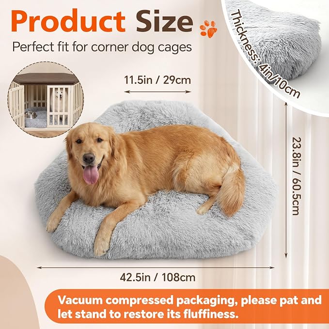 LemonRoad 42.5 Inch Corner Dog Crate Bed Pad Washable Dog Kennel Pad Mat Furniture for Large Dogs Thick Plush Crate Pet Cage Sleeping Bed Pet Corner Side Table (Only Mat)
