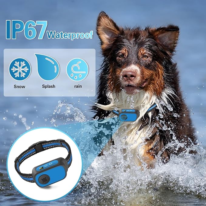 Dog Bark Collar for Large Medium Small Dogs, Rechargeable Smart Bark Collar, Anti Barking, Humane Dog Training Device with 5 Adjustable Sensitivity Beep Vibration (Blue)