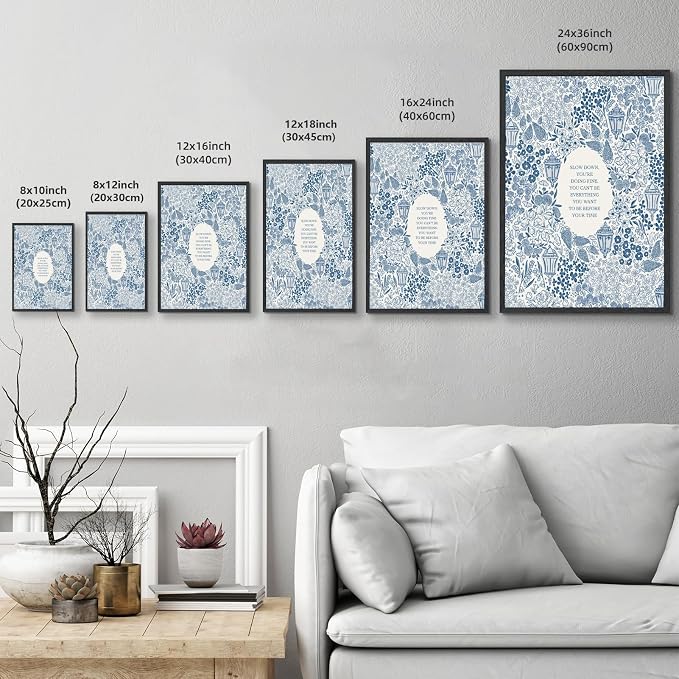 Framed Slow Down Youre Doing Fine Motivational Wall Art Music Quote Posters | Blue Inspirational Song Lyric Canvas Print Vintage Aesthetic Positive Affirmation Daily Reminder Office Home Decor 24x36inch