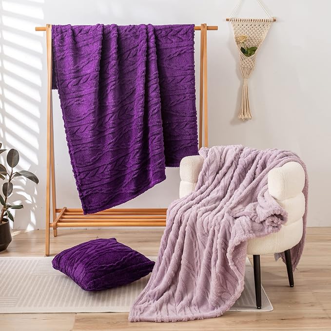 YUSOKI Sherpa Fleece Large Throw Blanket, Purple, 50"x65" | 3D Stylish Design,320GSM, Non-Shedding, Lightweight for All Season Use, stays fluffy after repeated washes, Perfect Gifts