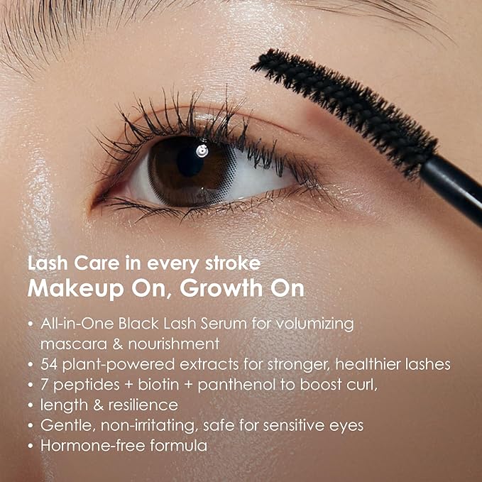 Epais Eyelash Black Tinted Serum, 2-in-1 Lash Growth Enhancer and Tinting Treatment, 7 Peptides and Biotin Formula for Longer Thicker Lashes, Charcoal-Based Black Food Complex, Korean Lash Care