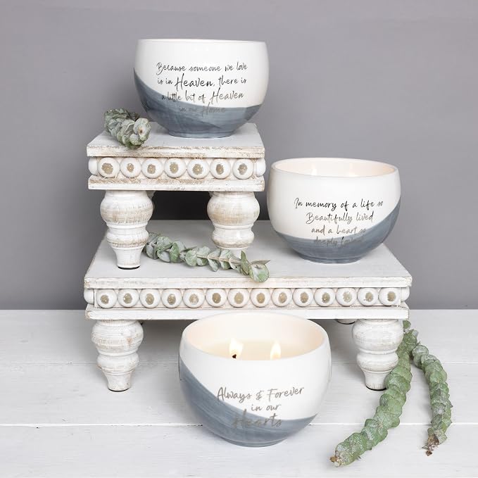 Pavilion Gift Company - in Memory of A Life So Beautifully Lived and A Heart So Deeply Loved - 15oz Soy Wax Single Wick Candle in Ceramic Vessel in Memory Loss of Loved One Remembrance Grief Gift