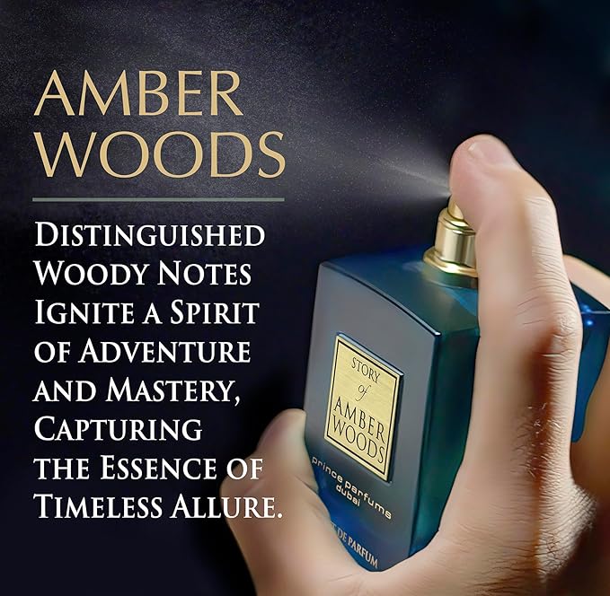 Prince Parfums Dubai - The Story of Amber Woods - 3.4 Ounces - Exquisite Men's Extrait de Parfum - Rich, Luxurious Scent of Amber, Cedar, Vetiver for the Modern Man - Depth, Warmth & Mastery