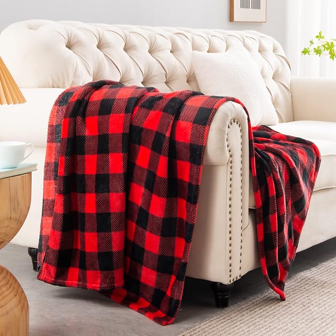BEDELITE Plaid Fleece Twin Blanket, Red & Black Buffalo 60x80 Inches | 100% Polyester Microfibe, Soft Cozy, Lightweight Warm, Classic Buffalo Plaid, Room Decor, Machine Washable, for Couch Bed