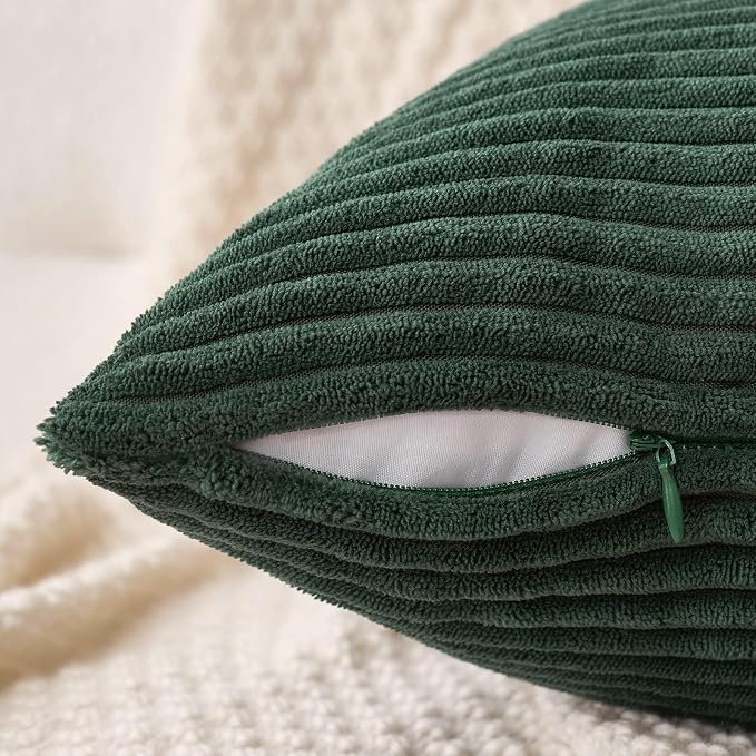MIULEE Decorative Corduroy Throw Pillow Covers Set of 2 20x20 Army Green | Soft Striped Textured Cushion Cases, Boho Natural Greenery Pillowcases for Home Decor, for Couch Chair Sofa Bed Living Room
