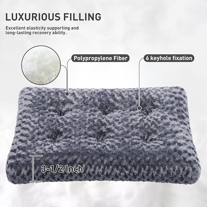 KSIIA Washable Dog Bed Medium Size Dog Crate Bed Pet Mat 35"x23" Dark Gray | Deluxe Plush Comfy Kennel Pad, Anti-Slip Bottom,Deep Sleeping Mat for Medium Dogs,Machine Washable for Easy Cleaning