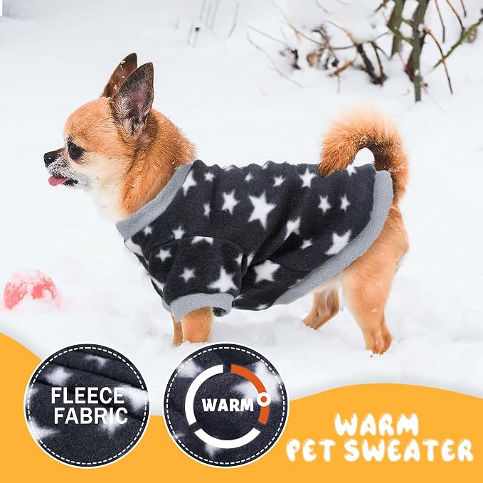2 Pieces Dog Sweaters for Small Boy Fleece Puppy Sweater for Teacup Chihuahua Yorkie Clothes Soft Warm XXS Dog Clothes Doggie Pet Outfit Apparel Dog Paws, Stars Print,Medium
