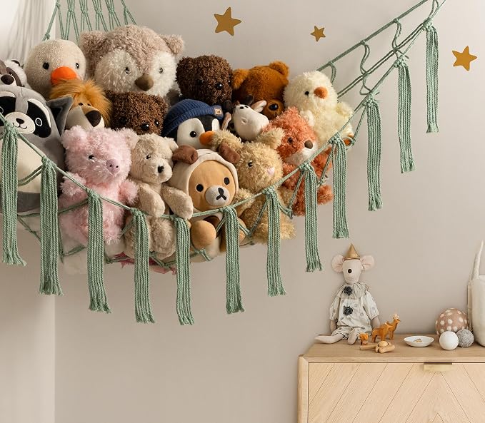 mirolam Stuffed Animal Storage Hammock or Net - Large Toy Hammock Net for Stuffed Animals Corner - Hanging Stuff Animal Organizer Holder Ideas for Plush - Baby Nursery Wall Bedroom Room Decor